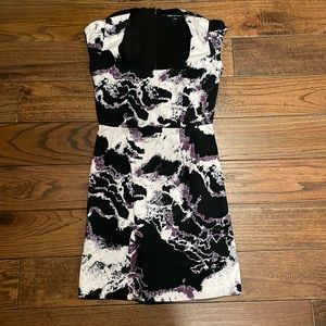 FRENCH CONNECTION Print Black Pink Purple Short Sleeve Dress 0